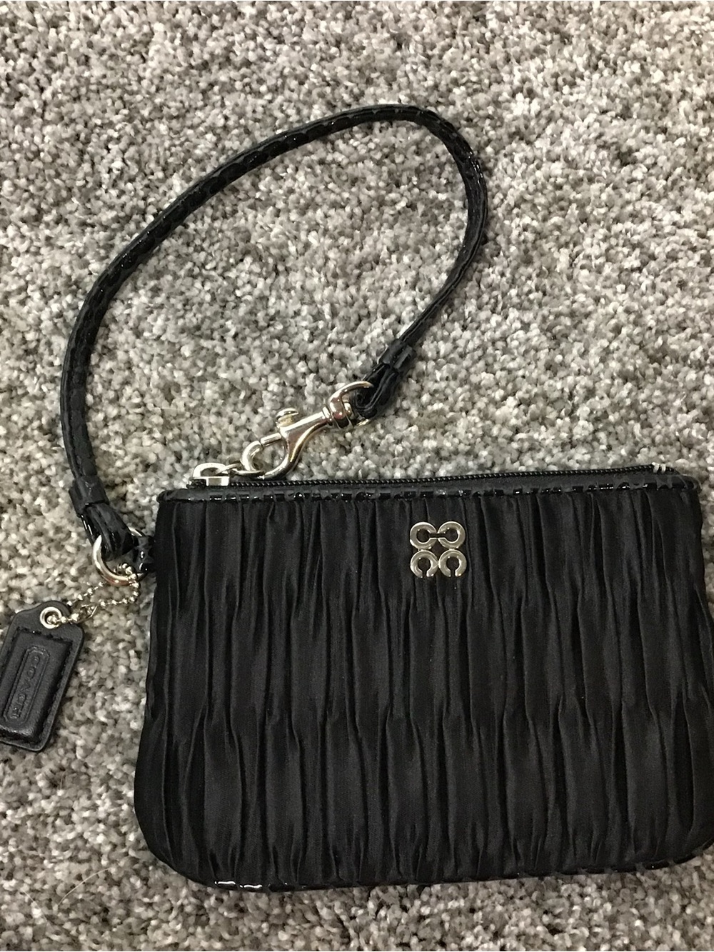 Coach Black Pleated Wristlet with Silver Logo